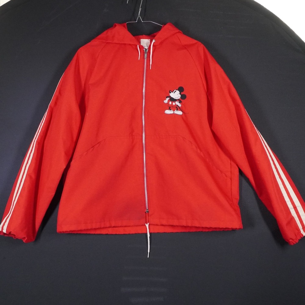 VTG 80s Walt Disney Productions Windbreaker Women Large Red Mickey Mouse Retro
